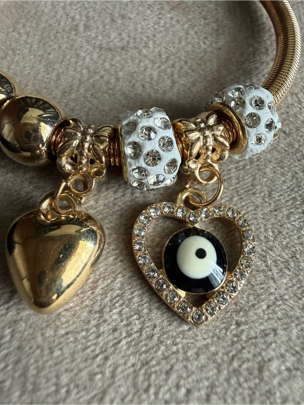 Gold-Tone Charm Bracelet with Heart and Tassel